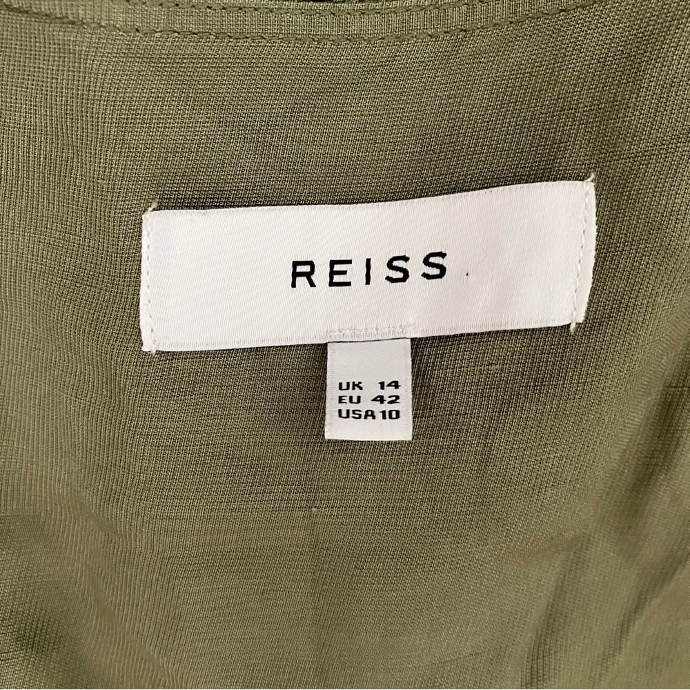 Reiss Emma Plunge Linen Blend Olive Green Button Up Midi Dress size 10 - Picture 12 of 14